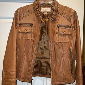MICHAEL KORS LEATHER JACKET IN RARE SADDLE BROWN